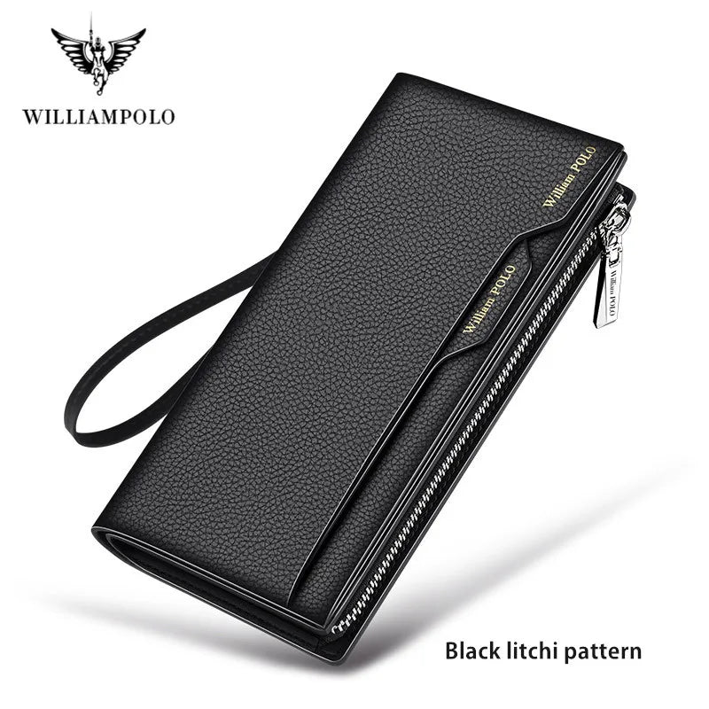 WilliamPOLO Male Genuine Leather Wallets Men Wallet Credit Business Card Holders Fashion Mobile Phone Bag Zipper Purse Handbag