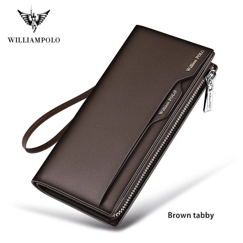 WilliamPOLO Male Genuine Leather Wallets Men Wallet Credit Business Card Holders Fashion Mobile Phone Bag Zipper Purse Handbag