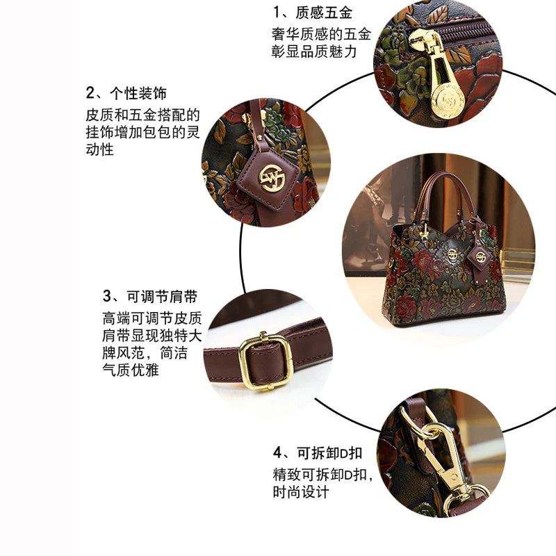 Light Luxury PU Leather Tote Bag Large Capacity Crossbody Women Bag Fashion Vintage Flower Pattern Purse and Handbag